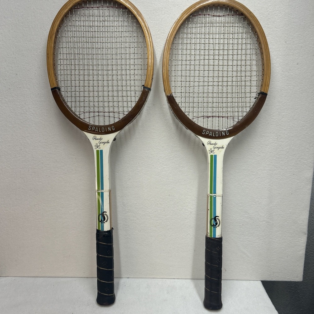 Pair Of Spalding Pancho Gonzales Signature Vintage Wood Tennis Racket